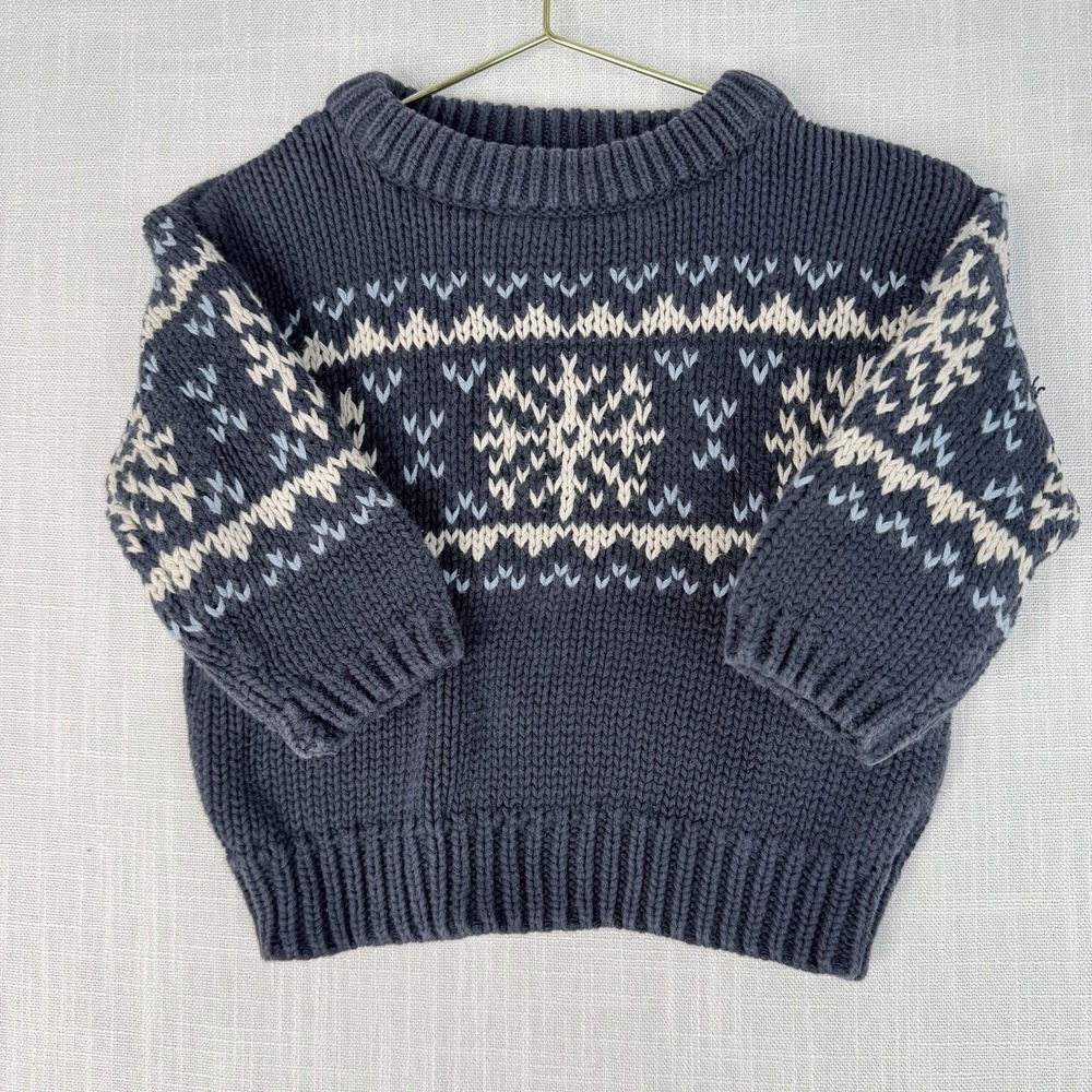 Vintage Miniwear Infant Knit Sweater 6-9M Navy Blue Cotton Fair Isle Nordic 90s